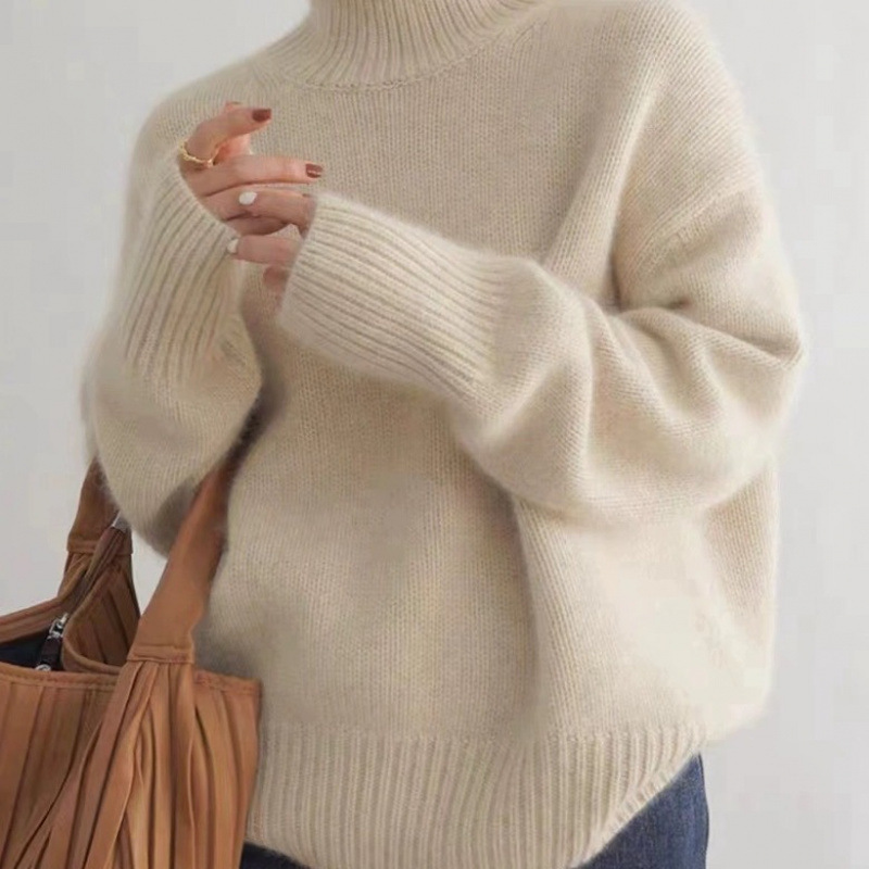 European cross-border autumn and winter high collar women's loose all-match knitted pullover sweater lazy style base shirt women's top wear
