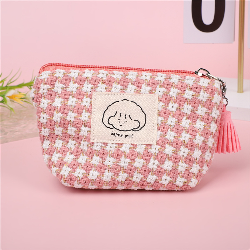 Japón y Corea del Sur lindos bolsos de cambio simple plaid chica gran capacidad portátil pequeño lápiz labial bolsa de llaves bolsa de almacenamiento de auriculares