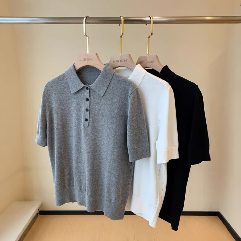 Minimalist Style! Comfortable and Skin-Friendly Cotton Polo Collar Short-Sleeve Knit Top for Women, Simple and Versatile Minimalist Style! Comfortable and Skin-Friendly Cotton Polo Collar Short-Sleeve Knit Top for Women, Simple and Versatile
