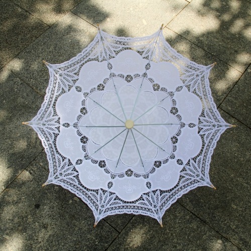 Process lace edge umbrella, machine embroidery straight pole umbrella, cotton cloth crochet hanging decoration travel wedding photography props umbrella 