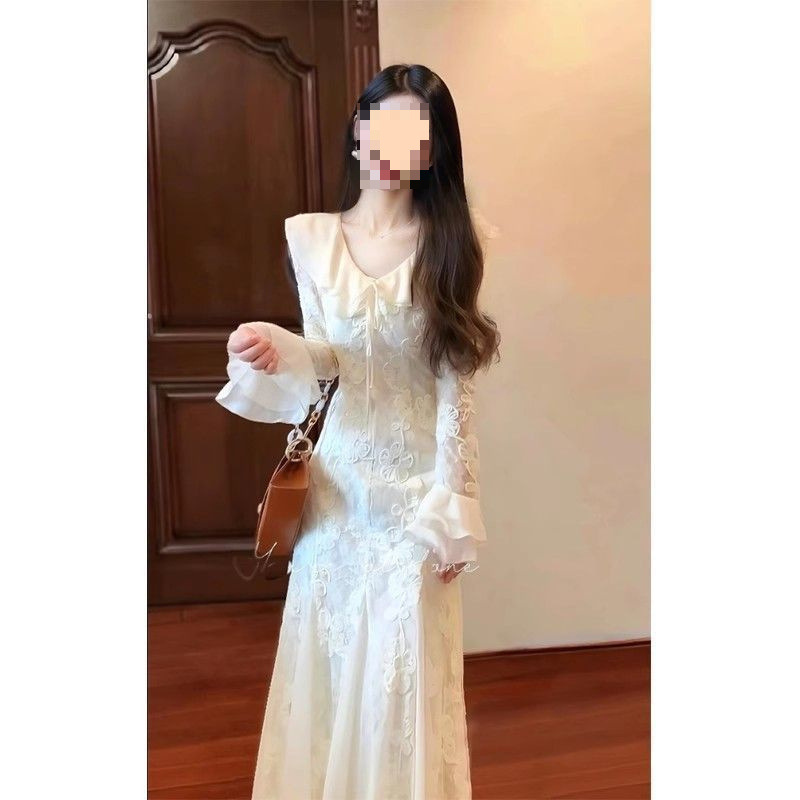 鱼尾裙早秋小个子穿搭连衣裙2025年秋冬新款入秋长裙白色裙子女装|undefined