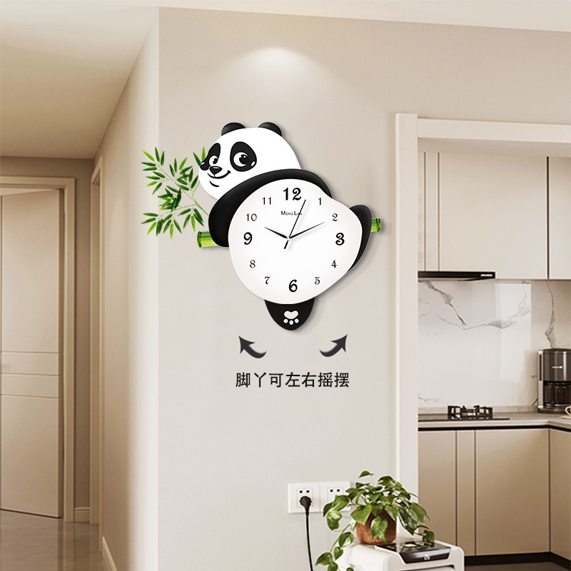Reloj de pared de la sala de estar de panda reloj de pared de red 2024 nuevo reloj de pared creativo de puerta de entrada luz de pared reloj doméstico de atmósfera