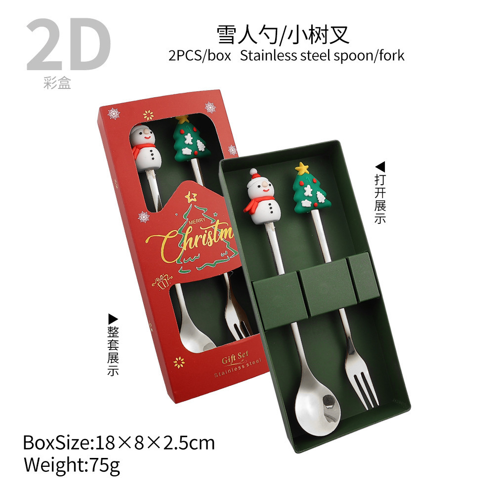 Cuchilleras de acero inoxidable transfronterizas muñecas de Navidad cucharas y tenedores juegos de regalo de café cucharas de postre horquilla de fruta pastel image 15