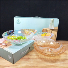 创意玻璃果盘七彩水果果斗客厅摆件糖果果篮果盘套装活动礼品批发