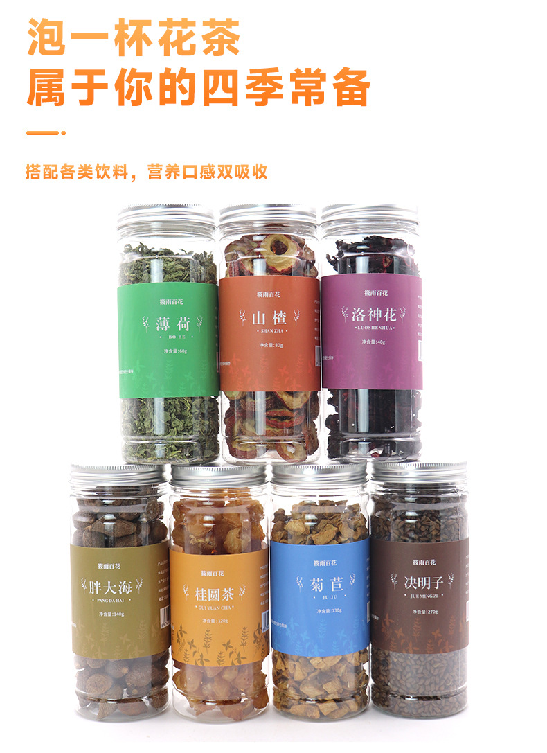 Canned Herbal Flower Tea Blend with Goji Cassia Honeysuckle Burdock Chrysanthemum 200g Bottle quality and texture