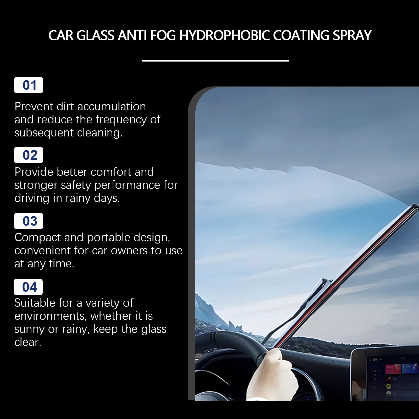 Rayhong Car Windshield Spray, Rearview Mirror Windshield Cleaning Stain Remover, Water Repellent and Anti-Fog Agent