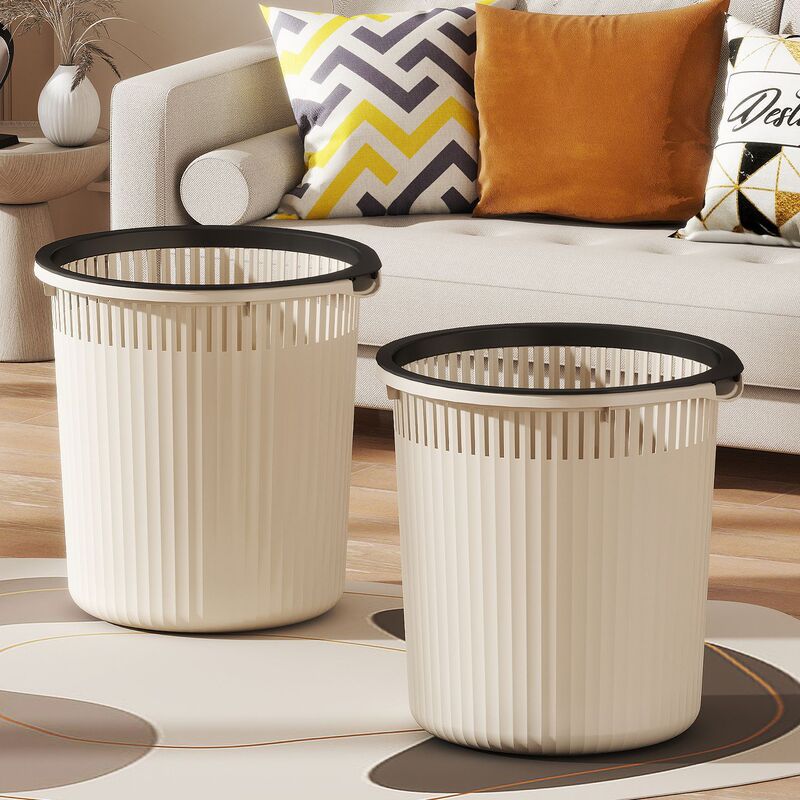 High-Quality Household Trash Can for Kitchen, Living Room, and Bathroom, Large Plastic Bin with Press Ring, Simple Design, Wide Opening