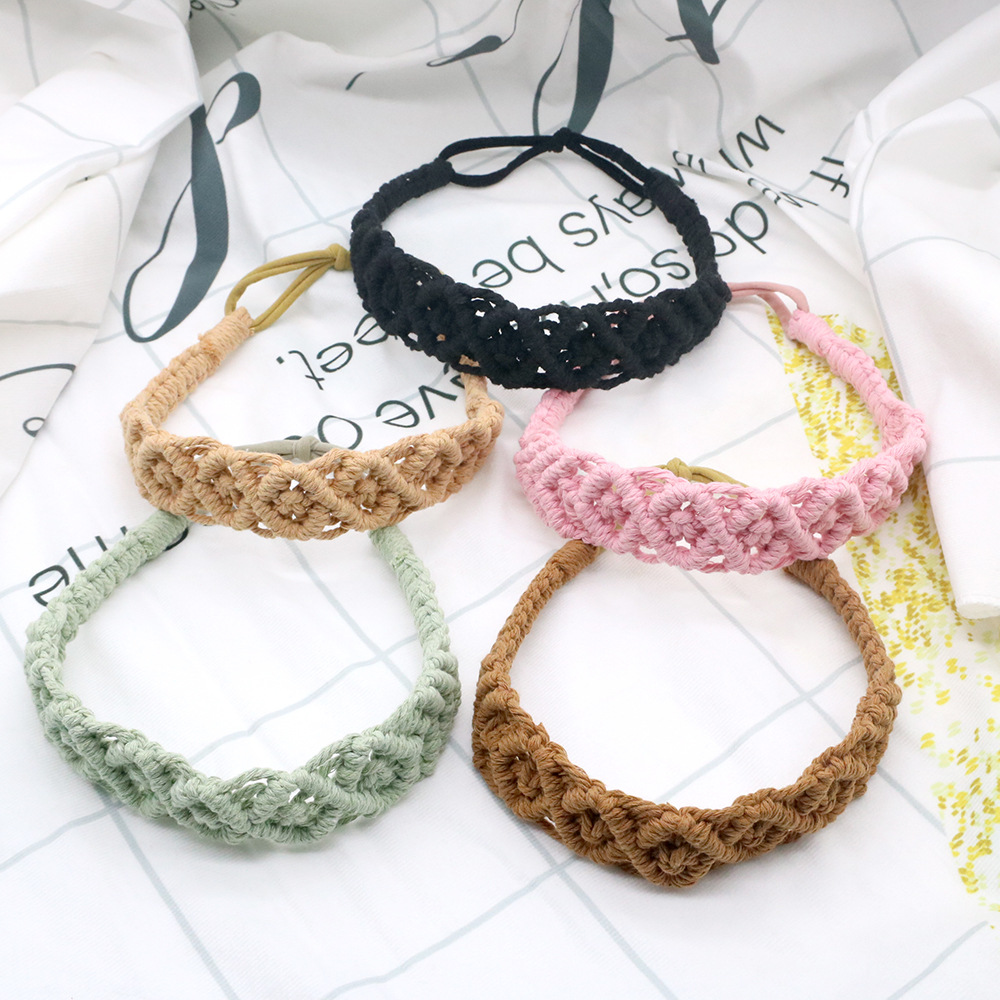 New Nordic style bohemian pure hand-woven hairband elastic cotton rope hair sports and leisure hair accessories cross-border