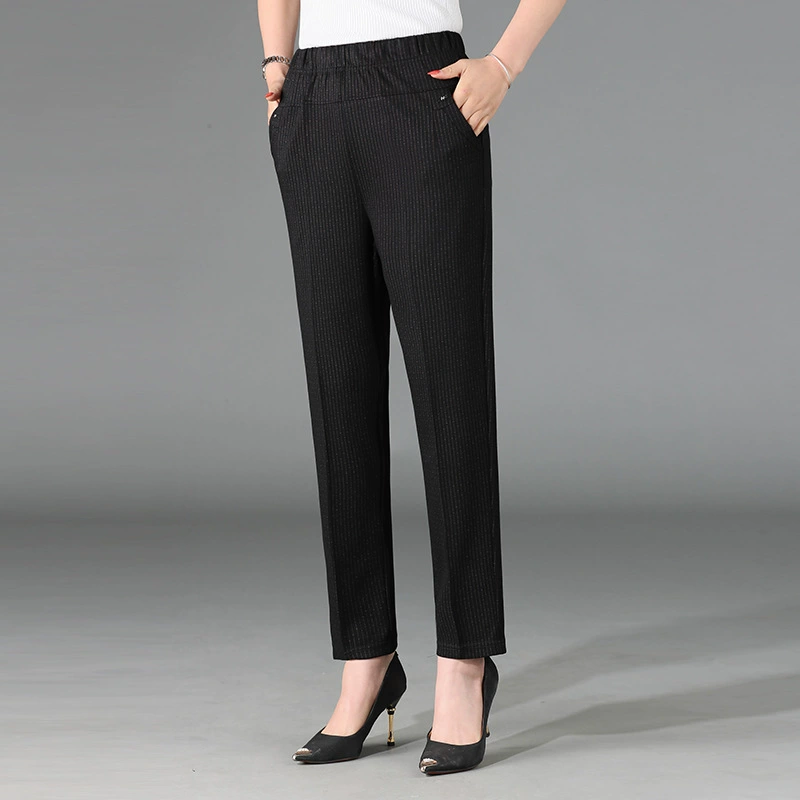 Женские брюки среднего и пожилого возраста на резинке с высокой талией и длинным рукавом для бабушки на весну и осень, повседневные Прямые новые брюки для мам с большими карманами