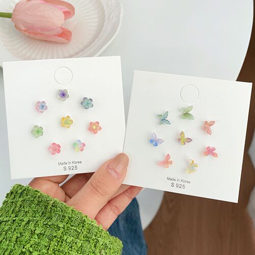 Spring and summer new super fairy silver needle colorful three-dimensional butterfly female earrings fresh and sweet fairy set earrings wholesale