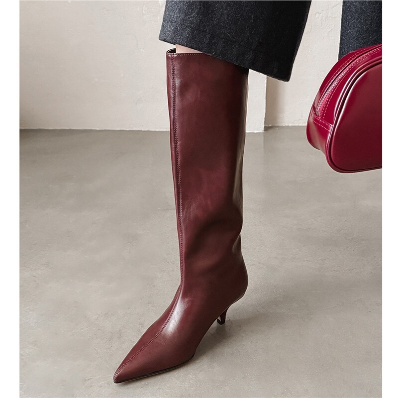 Super Slimming Effect~5.5Cm Thin Cat Heel High Boots for Women 2026 Autumn and Winter Loose Straight American-Style Genuine Leather Long Martin Boots Super Slimming Effect~5.5Cm Thin Cat Heel High Boots for Women 2026 Autumn and Winter Loose Straight American-Style Genuine Leather Long Martin Boots