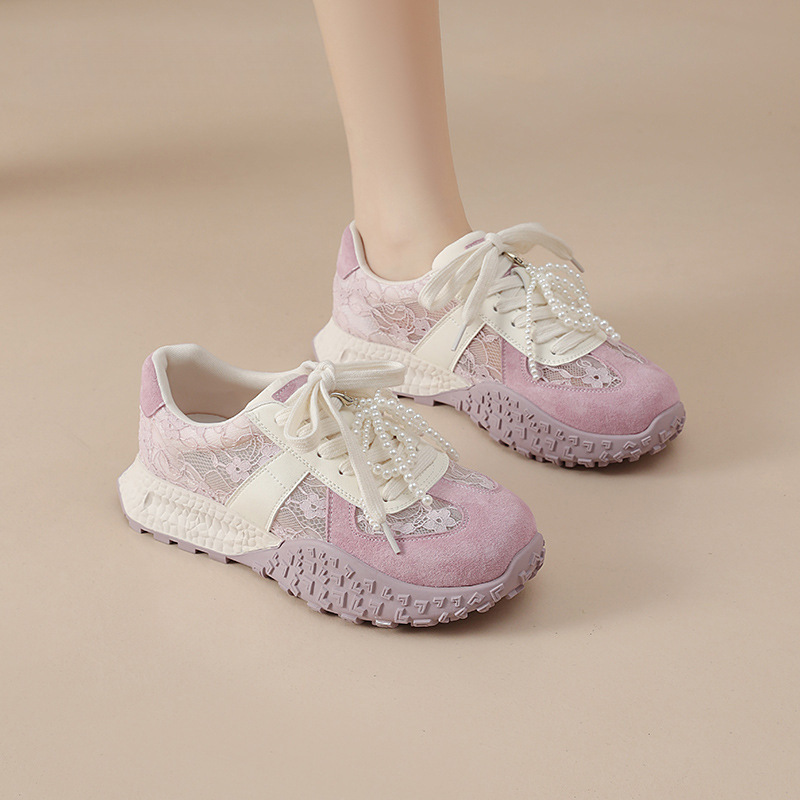 Giày sneaker nữ lưới phối ren phong cách Đức huấn luyện retro thoáng khí — SSD2112EQK màu tím, SSD2112EQK màu trắng nhạt, SSD2112EQK màu vàng, SSD2112EQK màu xanh