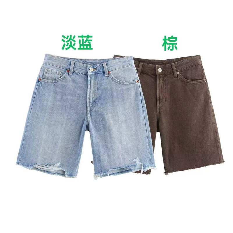 Taop&Za Women's Clothing 2026 Summer New Style European and American Style Mid-Waist Denim Bermuda Shorts 4730209 Taop&Za Women's Clothing 2026 Summer New Style European and American Style Mid-Waist Denim Bermuda Shorts 4730209