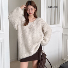 跨境秋冬新品原创女装针织衫欧货宽松大码慵懒风纯色软糯毛衣外搭