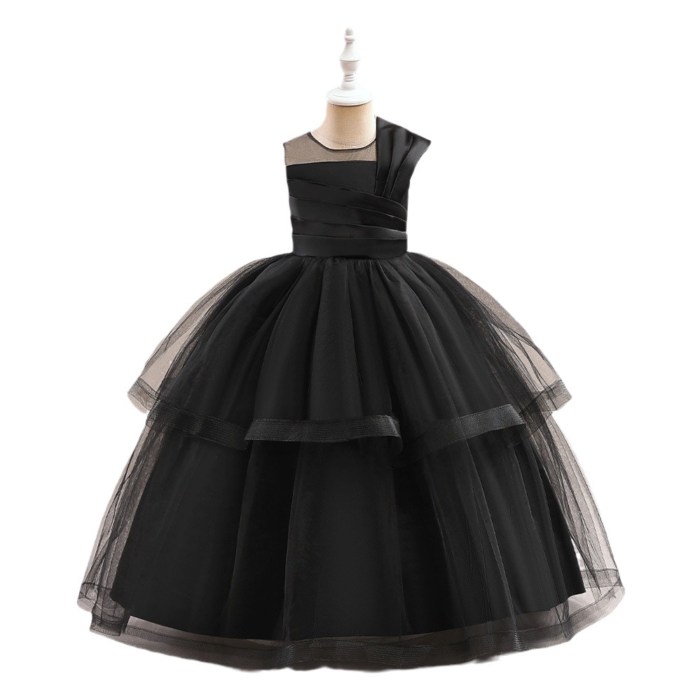 Vestido de niños medio y grande de Amazon transfronterizo Vestido de princesa vestido tridimensional hombro parche plisado vestido de malla banquete fiesta vestido de noche