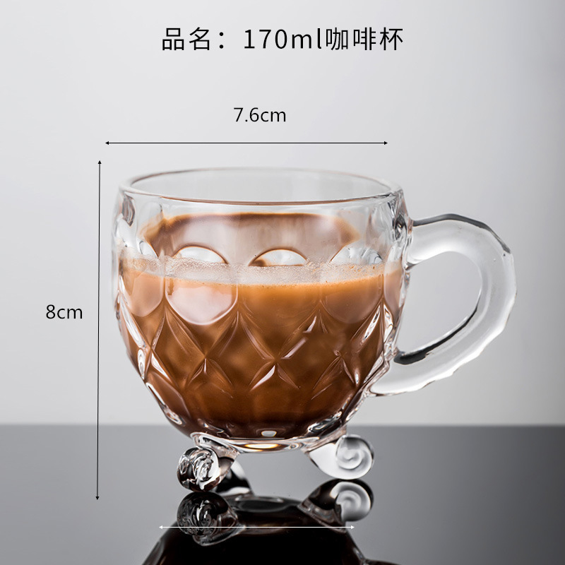 Juego de taza y platillo de café de cristal estilo europeo, transparente, creativo, de alta calidad, con asa, taza de té, taza de agua, taza de leche grabada, diseño simple.