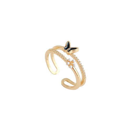 Korean all-match gold open ring women's niche high-end light luxury pearl index finger ring bracelet jewelry wholesale