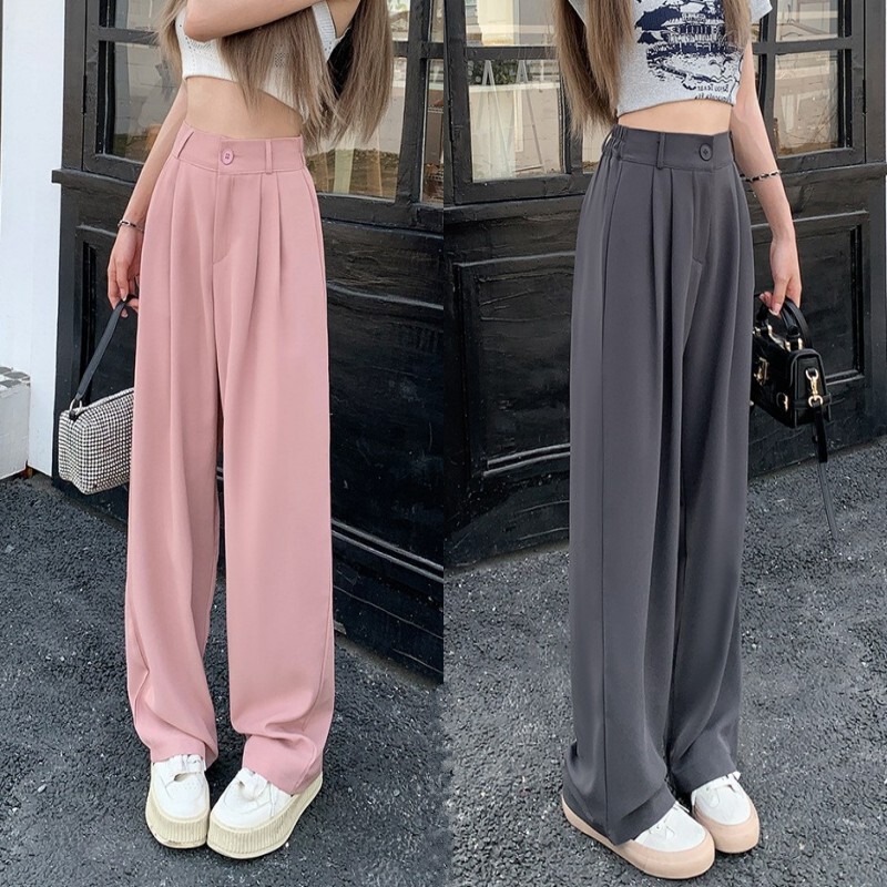 Black suit pants elastic waist slimming casual pants summer pants loose wide leg pants women's high waist draping pants fashion Black suit pants elastic waist slimming casual pants summer pants loose wide leg pants women's high waist draping pants fashion