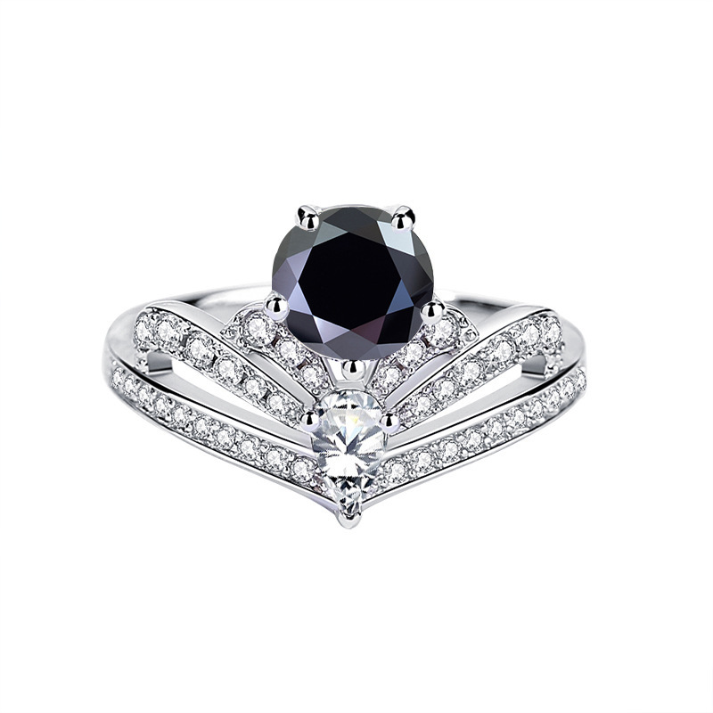Nuevo anillo de piedra de moissan de 1 quilate de plata esterlina 925 de la corona europea y americana de lujo ligero de la fuente de anillo de anillo