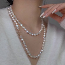 毛衣链天然珍珠项链长款OT扣时髦法式复古异形珍珠百搭休闲长链女