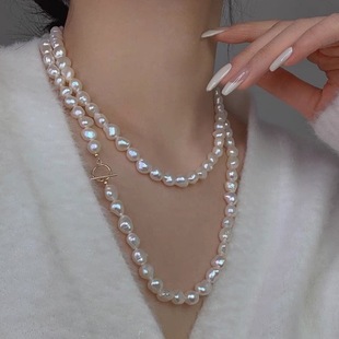 Sweater chain natural pearl necklace long otbuckle fashionable French retro shaped pearl all-match casual long chain women