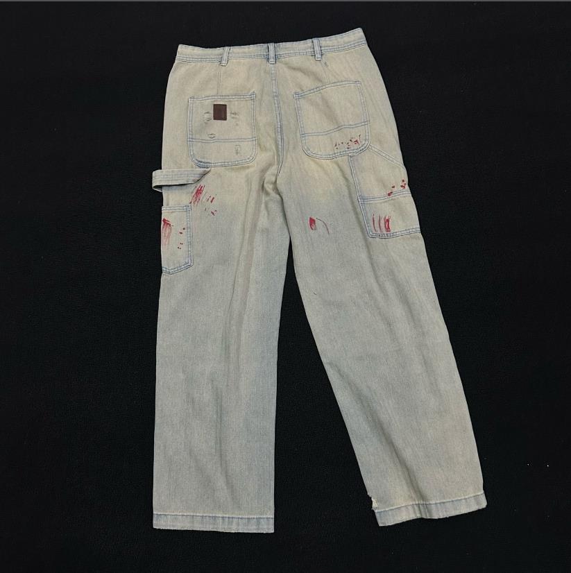 Melancholy High Street Brand Bloodstained Dirty Dyed Ripped Trendy Casual Logging Workwear_mkmklike.com