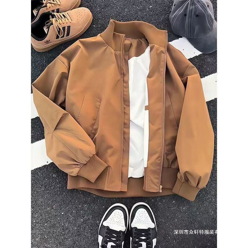 American Retro Short Bomber Jacket for Men, Spring and Autumn Style, Stand-Up Collar, Bomber Silhouette Workwear Jacket American Retro Short Bomber Jacket for Men, Spring and Autumn Style, Stand-Up Collar, Bomber Silhouette Workwear Jacket