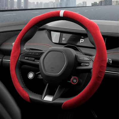 Steering wheel cover Suede Velvet Style, Non-Slip, Sweat-Absorbent - bright-red-38cm