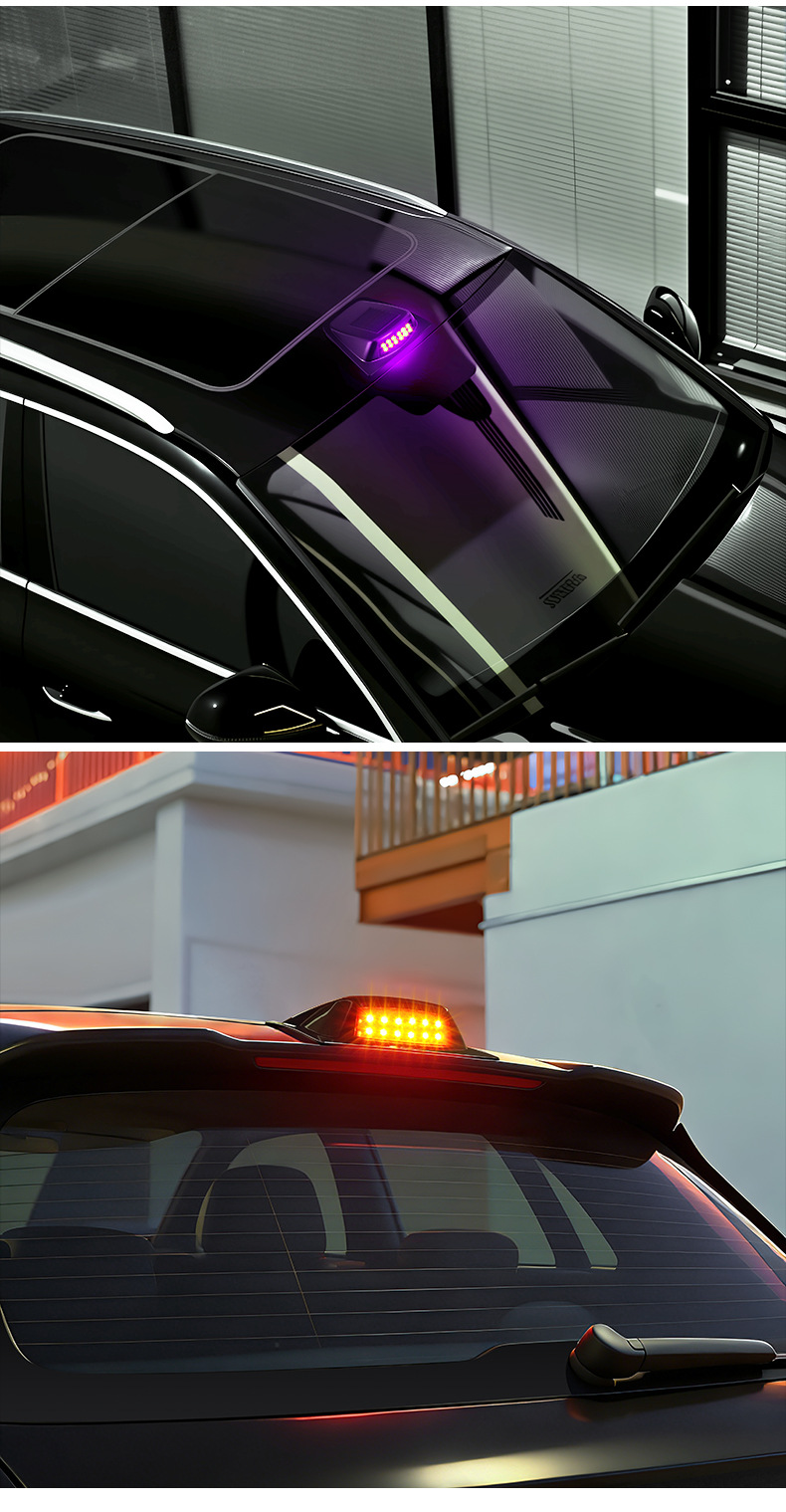 Cross-Border Solar-Powered Led Car Lights, Radar Cover Laser Lights, Vehicle-Mounted Warning Lights, Remote-Controlled Colorful Car Modification