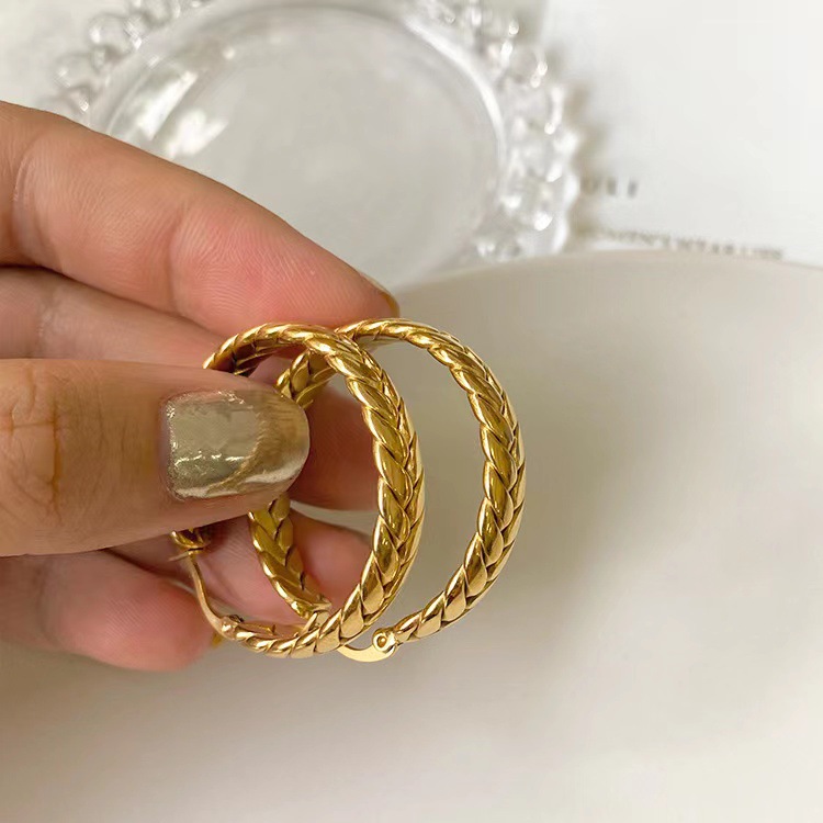 304 Stainless Steel Ear Needle Material 18K Gold Plating Material PVD Coated 18K Gold Real Gold Plated Grain 201 Stainless Steel Simple Style Waterproof Non Tarnish Earrings