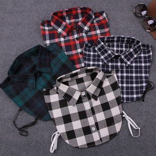 Autumn and Winter New Cotton Khaki Plaid Fake Collar Women's Autumn and Winter Shirt Fake Collar All-match Sweater Base Decorative Collar