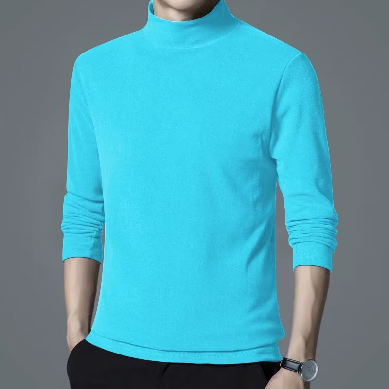 Camiseta de manga larga de los hombres de medio cuello alto color sólido todo partido casual interior medio cuello camisa de fondo moda nuevo Otoño e Invierno camisa de fondo camiseta