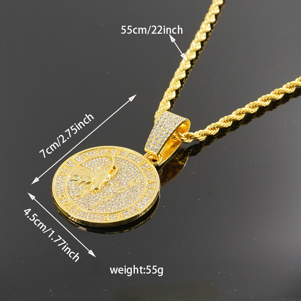Hip-Hop joyería cabra avatar colgante redondo personalidad exagerada hombre gran diamante redondo punk estilo collar cubano