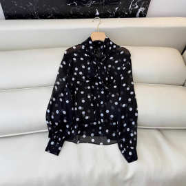 2025秋冬新款精致优雅气质随性波点简约洋气蝴蝶结极简真丝衬衫