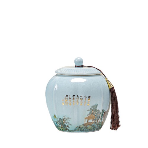New Style Chinese Black Tea and Green Tea Leaf Canisters Set of 2, Ceramic Empty Gift Box, Tieguanyin, Longjing, Jinjungui, 0.5 Lbs Each