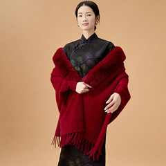 旗袍披肩秋冬新娘伴娘斗篷仿貂绒外套结婚敬酒服婚纱秀禾披风外搭