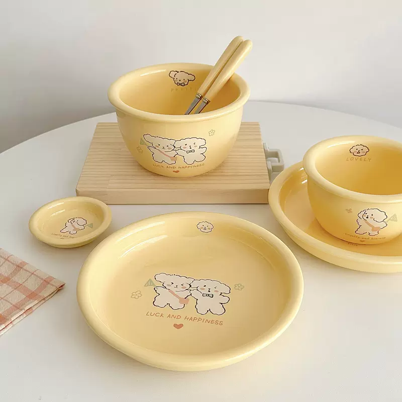 棉花兔-奶油系陶瓷餐具汤碗碗碟套装家用ins风高颜值创意少女心
