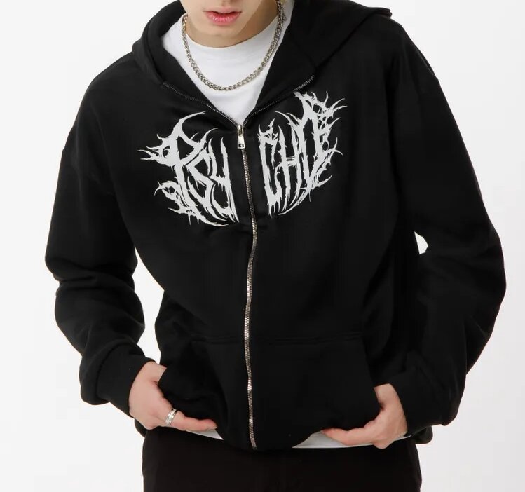 Veste polaire à capuche zippée avec imprimé éclair Y2K Wildberries en promotion pour femme_voghion.com