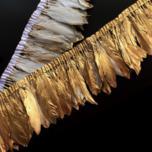 欧美金色羽毛花边节日服装辅料飘带布边DIY材料披肩装饰现货批发