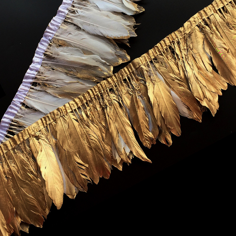 欧美金色羽毛花边节日服装辅料飘带布边DIY材料披肩装饰现货批发