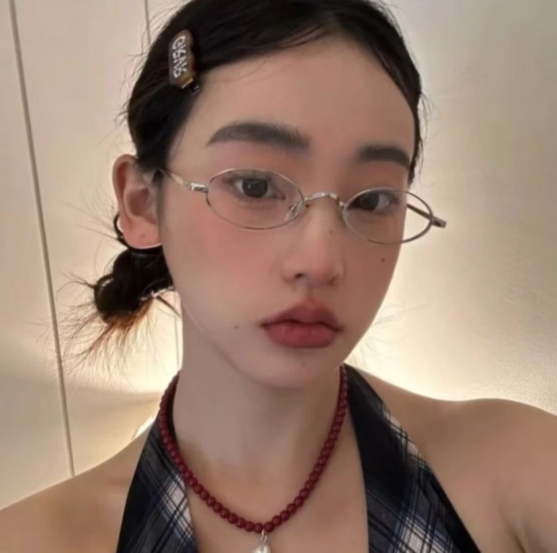 椭圆小框金丝银色眼镜男女日系复古拍照素颜装饰平光镜清纯配度数|undefined