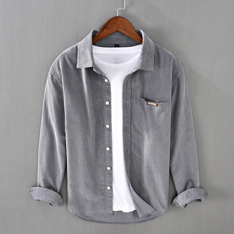 2072 shirt men's spring and autumn fresh loose corduroy casual top men's pocket labeling corduroy long sleeve fashion 2072 shirt men's spring and autumn fresh loose corduroy casual top men's pocket labeling corduroy long sleeve fashion