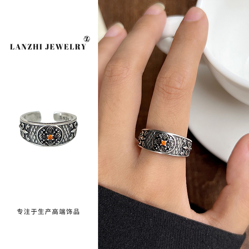 Lan Zhi 925 anillo de plata esterlina personalidad punk exagerado diseño joyería hip hop anillo abierto no desvanecimiento nicho