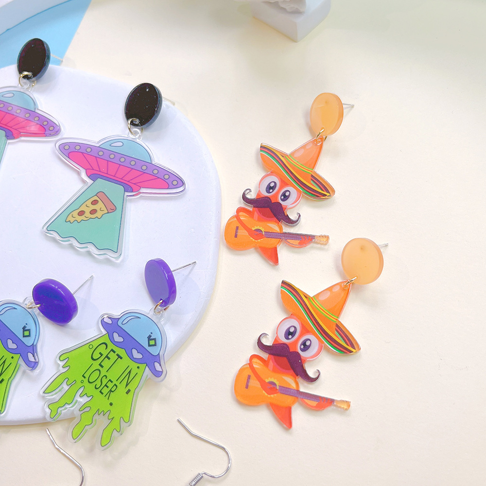 1 Pair Quantity 1 Pair Cartoon Style Alien Ufo Acrylic Women'S Drop Earrings Earrings Ear Studs