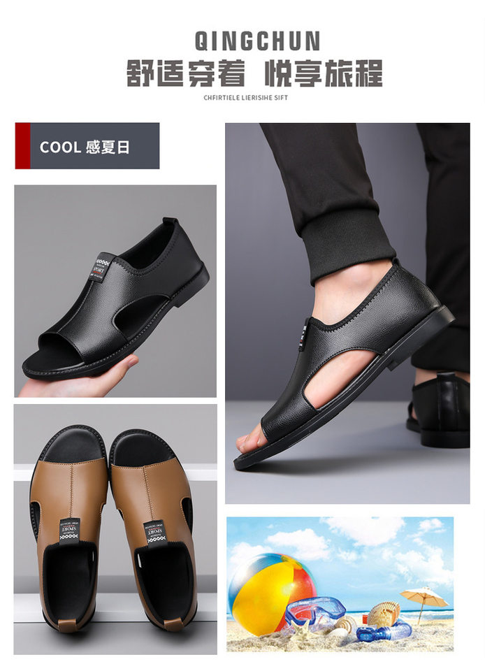 Dép sandal nam quai ngang hở ngón thoáng khí kiểu La Mã đi biển — Màu nâu, Màu đen chi tiết 5