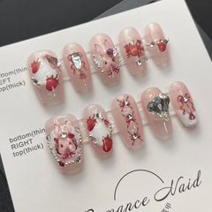 Handcrafted, Bespoke Wearable Gel Nails—Alice in Wonderland Design, Detachable, Ready-to-Wear Nail Tips with Adhesive Patches