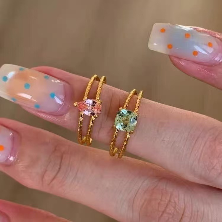 "Mint Powder Drops" vintage double-layer twisted water drop sugar cube ring, a delicate and luxurious ring for the index finger, designed for women