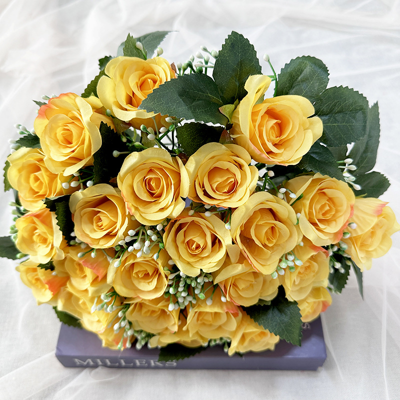 Serie DE BODA Rosa artificial 24-Cabeza de hielo corazón Rosa pequeña arreglo de flores artificiales boda auditorio novia con flor al por mayor