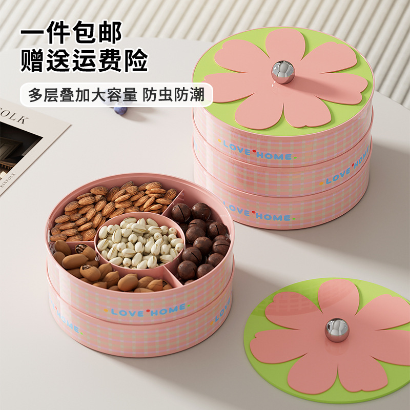 Fruit Plate, High-End Light Luxury Living Room Coffee Table, Snack Candy Plate, Food-Grade Multi-Layered Plastic Dried Fruit Plate with Lid