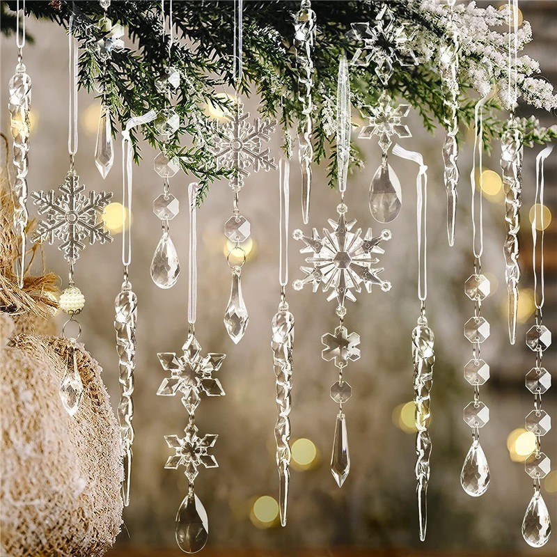 5 個のクリスマス装飾用品アクリル透明ペンダントシミュレーションスノーフレークアイスストリップペンダントクリスマスツリーアイスリントペンダント|undefined